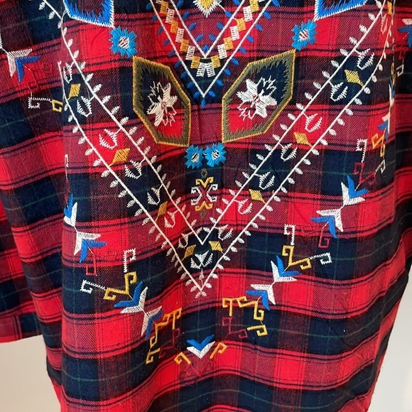 Umgee USA Embroidered Flannel SZ S Unique Button Down 3/4 Length Sleeves Fit Big - Picture 8 of 10